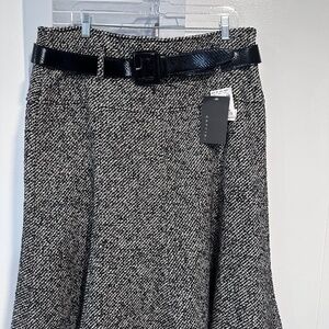 Zaffiri Black Cream Tweed A-Line Belted Skirt EU 46 US 16 NWT